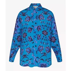Gerard Darel Emile Floral Silk Blouse Turquoise FR 36 US 4
